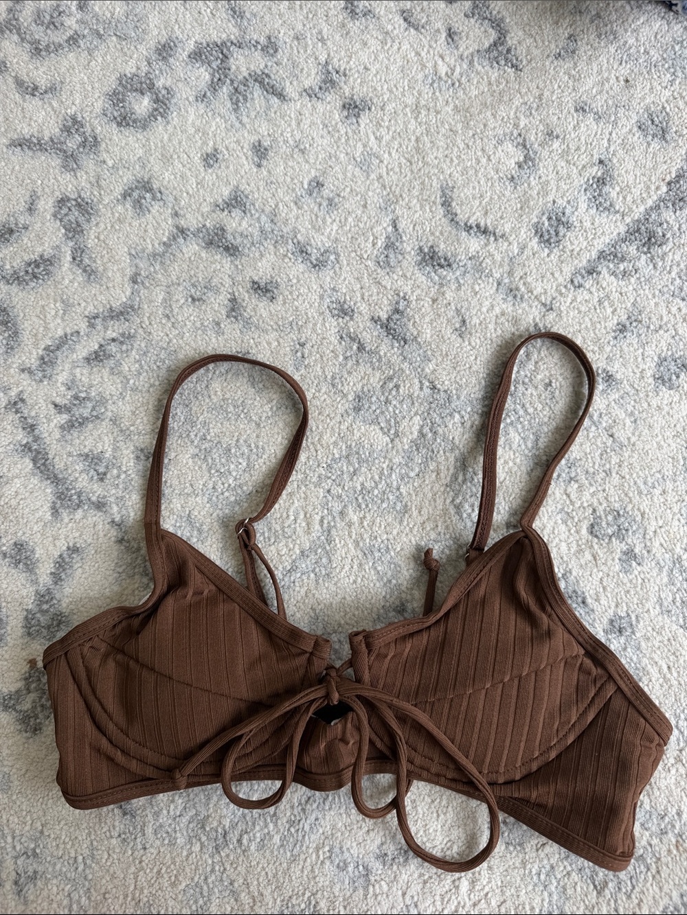 Brown Ribbed Bikini Top with bow!